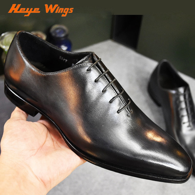 Men's Solid Colour Handmade Goodyear Welted Craft Dress Shoes