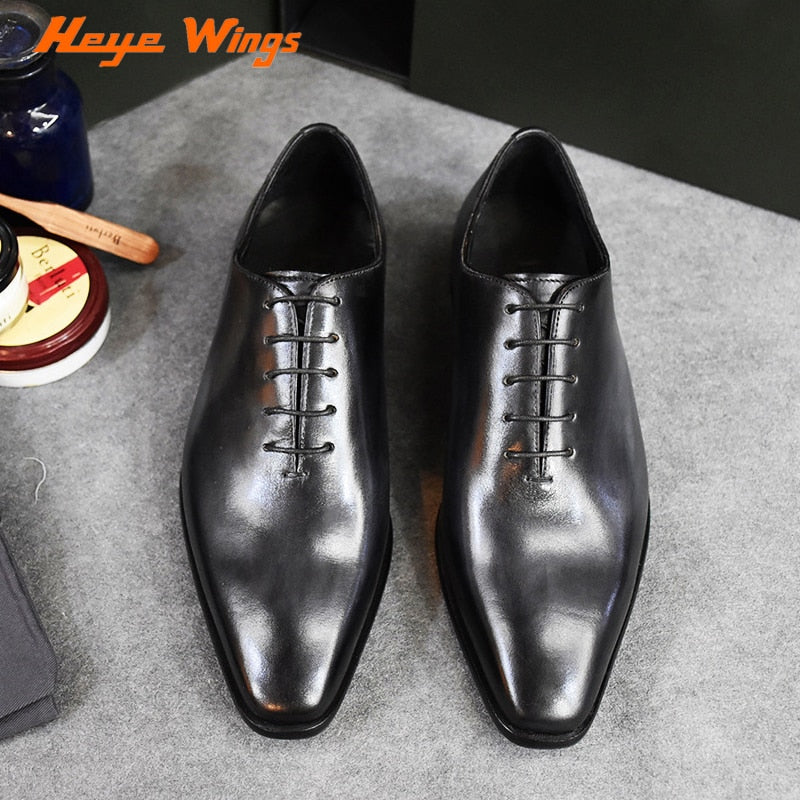 Men's Solid Colour Handmade Goodyear Welted Craft Dress Shoes