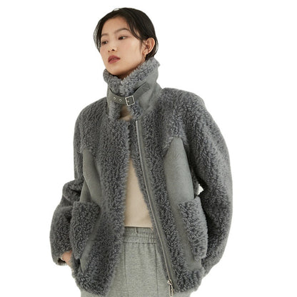 Solid Color Sheep Shearling Fur Short Coats Female Lady Women Composite Fur Wool Jackets Lambswool Warm Outwear Winter 2021 New