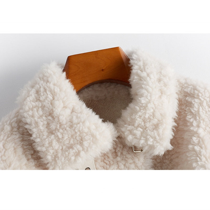 Solid Color Sheep Shearling Fur Short Coats Female Lady Women Composite Fur Wool Jackets Lambswool Warm Outwear Winter 2021 New