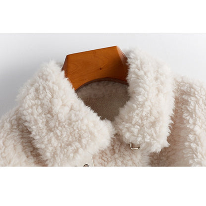 Solid Color Sheep Shearling Fur Short Coats Female Lady Women Composite Fur Wool Jackets Lambswool Warm Outwear Winter 2021 New