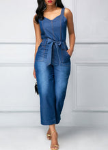 將圖片載入圖庫檢視器 Solid Fashion Plus Size Jumpsuits Romper Denim Office Lady  Overalls for Women Spaghetti Strap Sleeveless  Outerwear
