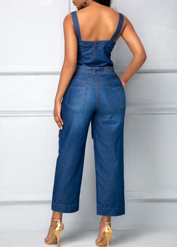 Solid Fashion Plus Size Jumpsuits Romper Denim Office Lady  Overalls for Women Spaghetti Strap Sleeveless  Outerwear