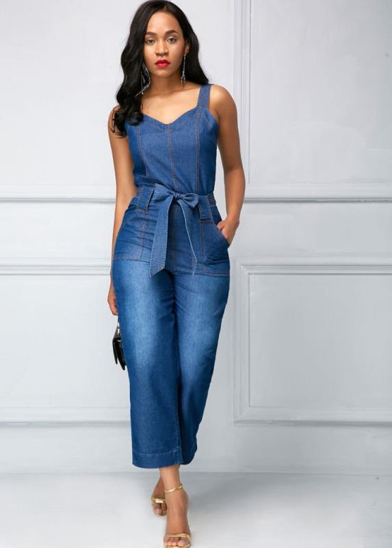 Solid Fashion Plus Size Jumpsuits Romper Denim Office Lady  Overalls for Women Spaghetti Strap Sleeveless  Outerwear
