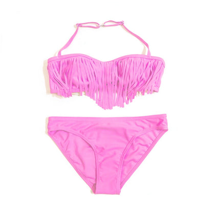 Solid Tassel Girls Bikini 2020 Children Swimwear Swimsuit Bandage Brazilian Bikinis Set Cute Kids Swimsuits Bathing Suit 104