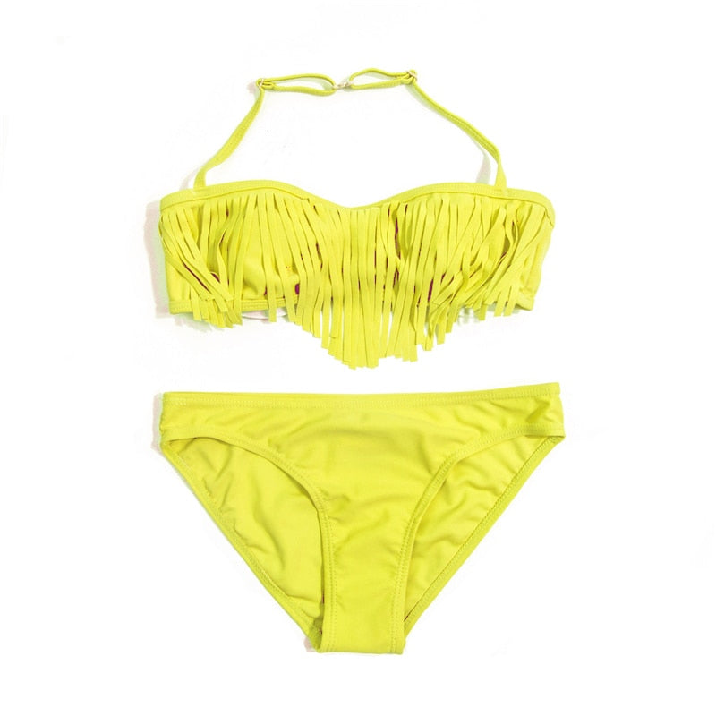 Solid Tassel Girls Bikini 2020 Children Swimwear Swimsuit Bandage Brazilian Bikinis Set Cute Kids Swimsuits Bathing Suit 104