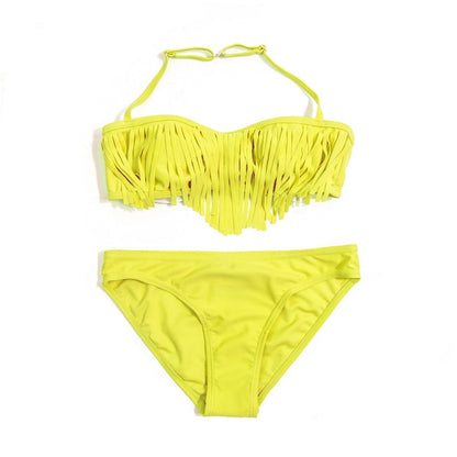 Solid Tassel Girls Bikini 2020 Children Swimwear Swimsuit Bandage Brazilian Bikinis Set Cute Kids Swimsuits Bathing Suit 104