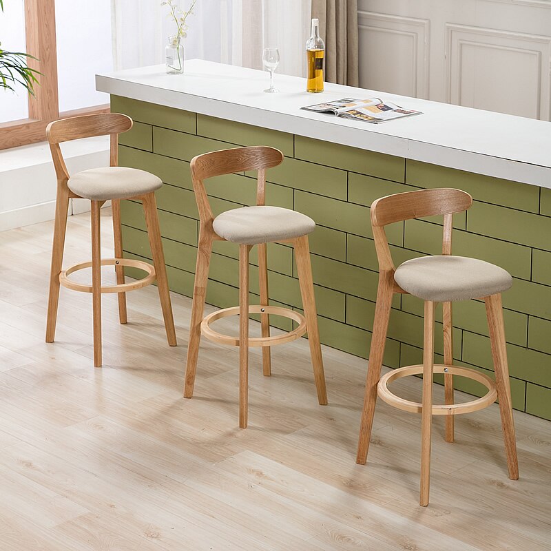 Solid wood bar stools for kitchen and high table Modern Minimalist stool chair counter stool bar table High stool back bar chair