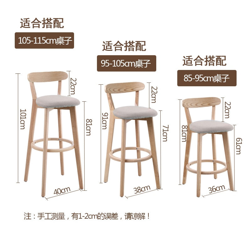 Solid wood bar stools for kitchen and high table Modern Minimalist stool chair counter stool bar table High stool back bar chair