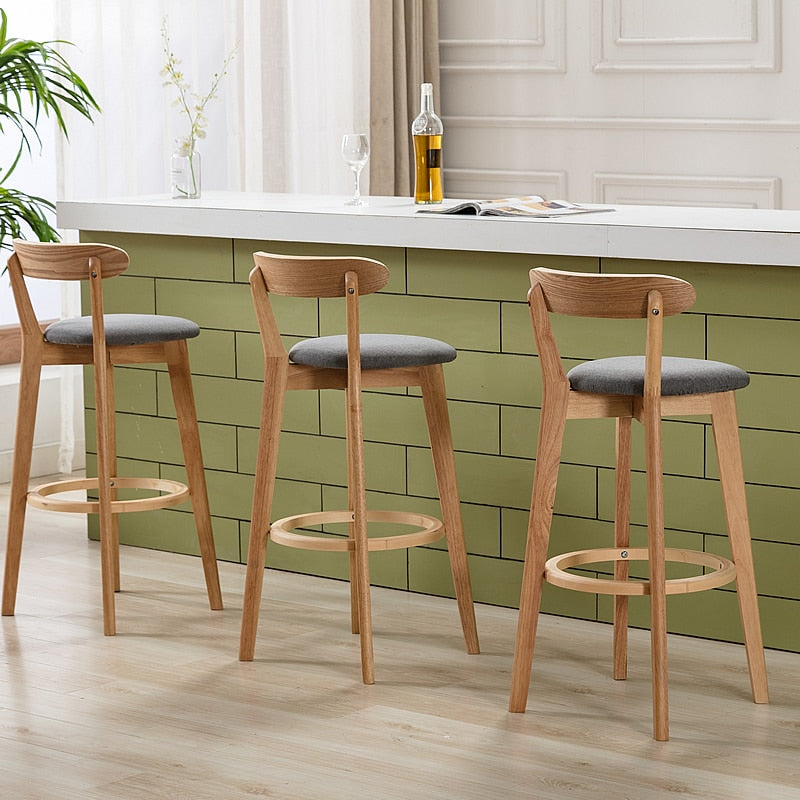 Solid wood bar stools for kitchen and high table Modern Minimalist stool chair counter stool bar table High stool back bar chair