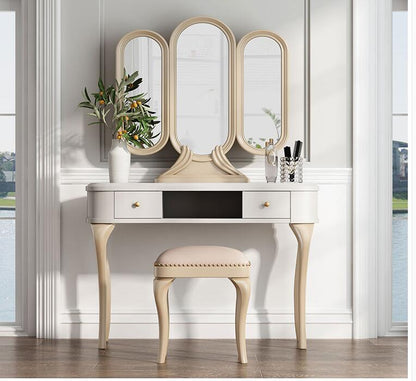 Solid wood dresser chair simple ins wind online celebrity white makeup table with mirror modern luxury
