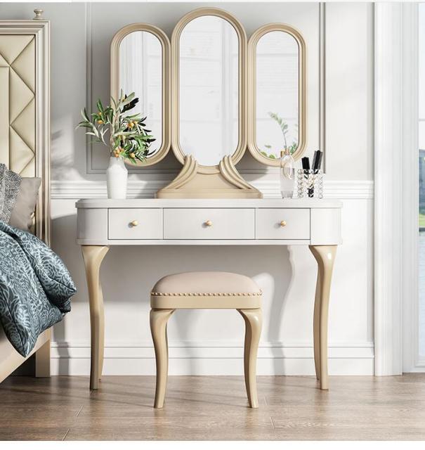 Solid wood dresser chair simple ins wind online celebrity white makeup table with mirror modern luxury