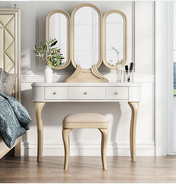 Solid wood dresser chair simple ins wind online celebrity white makeup table with mirror modern luxury
