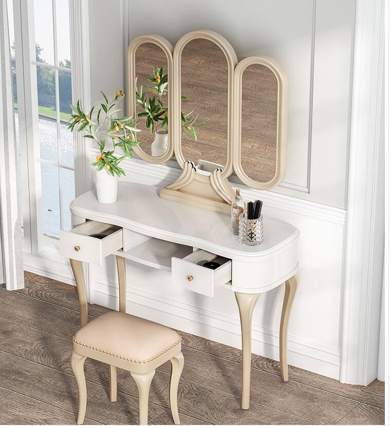 Solid wood dresser chair simple ins wind online celebrity white makeup table with mirror modern luxury