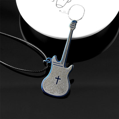 Spanish Bible Lord's Prayer Men Titanium Steel Guitar Necklace Women Musical Instrument Bass Pendant Unisex Jewelry Gift Trendy
