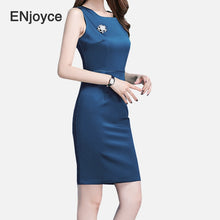 將圖片載入圖庫檢視器 Women &#39;s Formal Dress Suit Set White Slim Blazer and Blue Dress Two Pieces Set Elegant Office Ladies Work Wears Business Uniform
