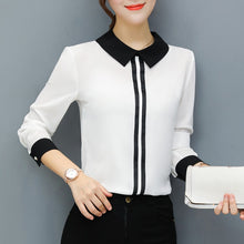 將圖片載入圖庫檢視器 Women&#39;s Office Blouse Elegant Chiffon Shirts White or Red Slim Blouse Casual Long Sleeve Plus Size White Shirt
