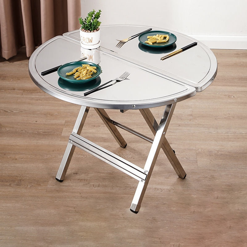 Stainless Steel Folding Table Kitchen Furniture Portable Household Square Outdoor Round Table Modern Simplicity Breakfast Table