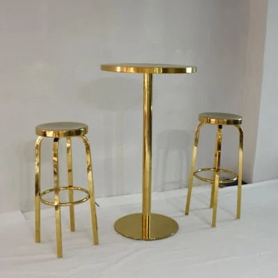Stainless Steel Gold-Plated Titanium High Round Table Bar Small Home Simple Modern Round Table. Bar Table