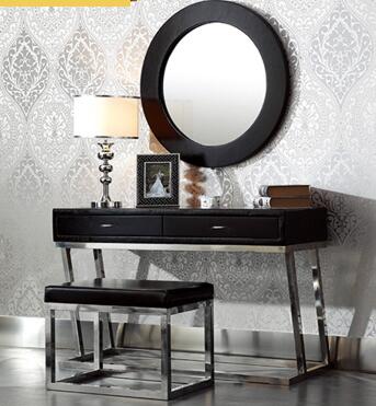 Stainless steel simple modern leather dressing table light luxury bedroom dressing table black simple dressing table set