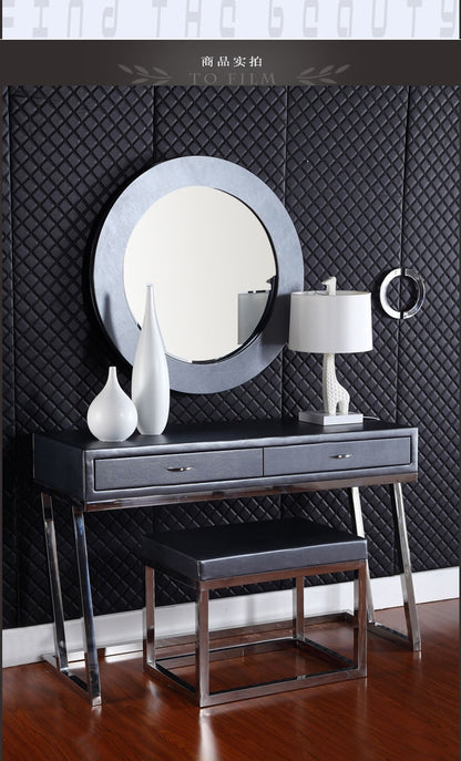 Stainless steel simple modern leather dressing table light luxury bedroom dressing table black simple dressing table set