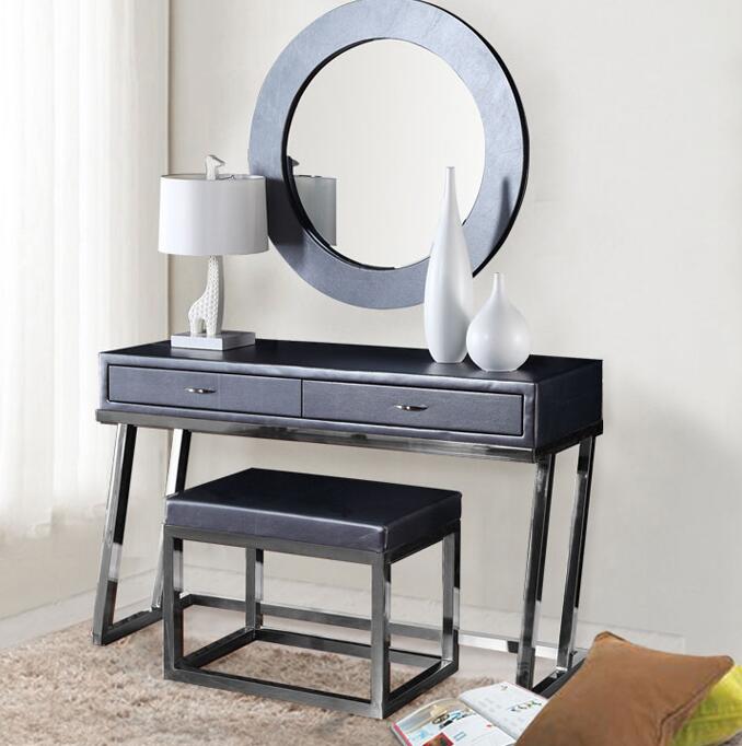 Stainless steel simple modern leather dressing table light luxury bedroom dressing table black simple dressing table set