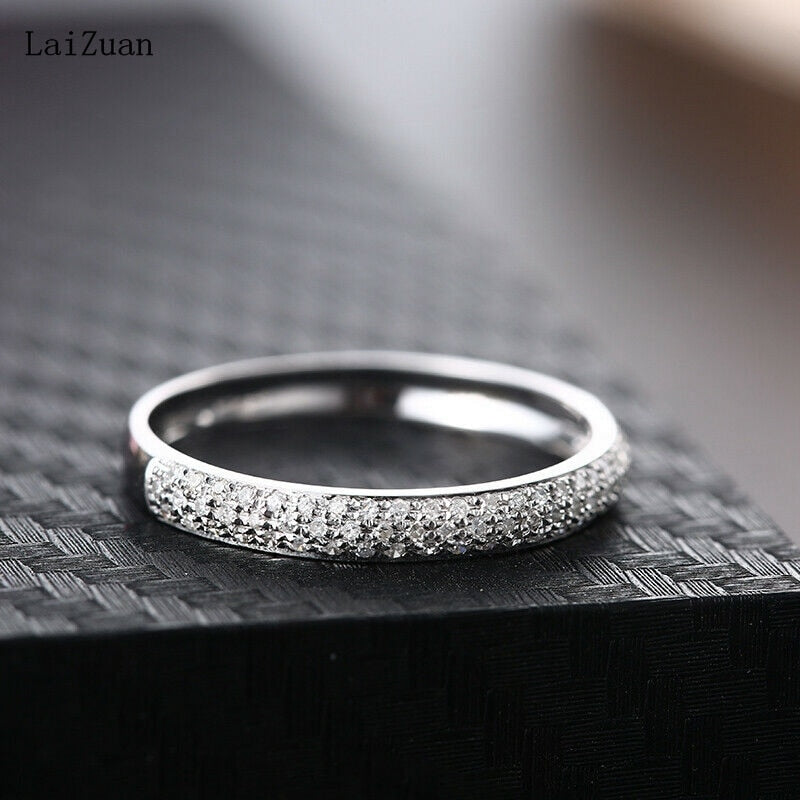 Sterling Silver Fine Jewelry Pave Setting Natural Diamond Band Generous Ring