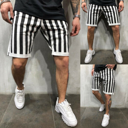 Stylish Hot Sale Men Black White Striped Plaid Loose Gym Fitness Shorts Running Sport Workout Casual Jogging Sweat Shorts M-XXL