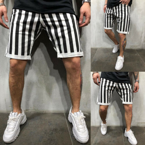 Stylish Hot Sale Men Black White Striped Plaid Loose Gym Fitness Shorts Running Sport Workout Casual Jogging Sweat Shorts M-XXL