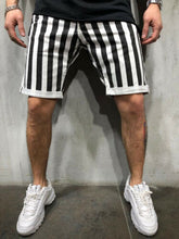 将图片加载到图库查看器，Stylish Hot Sale Men Black White Striped Plaid Loose Gym Fitness Shorts Running Sport Workout Casual Jogging Sweat Shorts M-XXL
