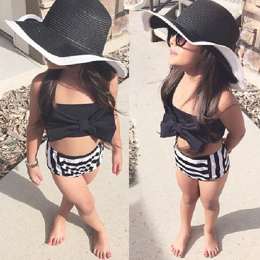 Summer Baby Kids Girl Bikini Set Striped Swimming Suit High Waist Bathing Suit Swimsuit Child Swimwear Biquini