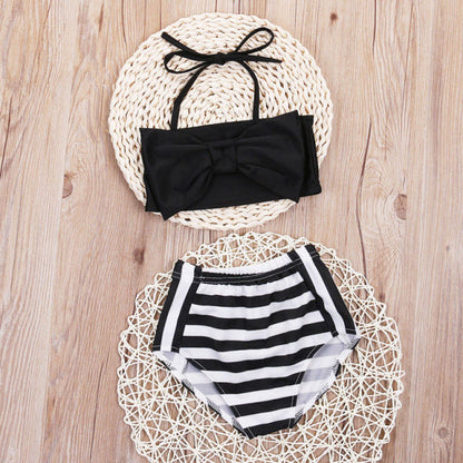 Summer Baby Kids Girl Bikini Set Striped Swimming Suit High Waist Bathing Suit Swimsuit Child Swimwear Biquini