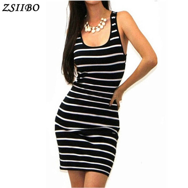 Women's Summer Loose Short Striped Dress Sexy O-Neck Femme Ladies Long Tops Dress