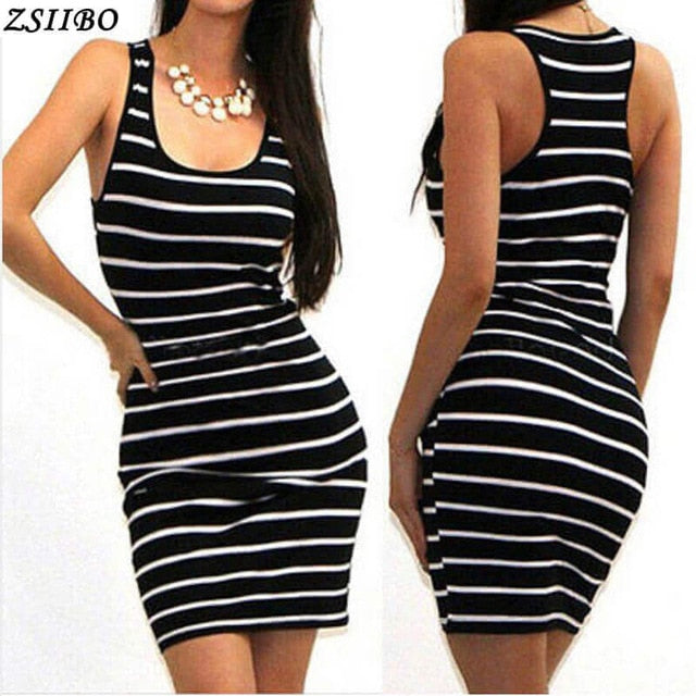 Women's Summer Loose Short Striped Dress Sexy O-Neck Femme Ladies Long Tops Dress
