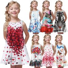 将图片加载到图库查看器，Summer Chic Casual Kids Dress Printing Sleeveless Vest Crew Neck Loose Mini A-line Dress Beach Vacation Girls Dresses Vestidos
