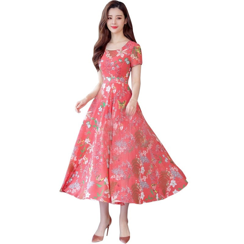 Summer Floral Maxi Dress Women Flower Print Casual Split Beach Dress Ladies Elegant Cotton Vintage Boho Dresses Girl