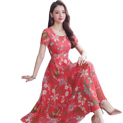 Summer Floral Maxi Dress Women Flower Print Casual Split Beach Dress Ladies Elegant Cotton Vintage Boho Dresses Girl