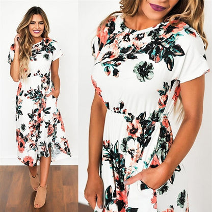 Summer Maxi Dress Women 2019 Pink Floral Print Boho Beach Dress Ladies Evening Party Long Dress Sundress Vestidos de festa 3XL