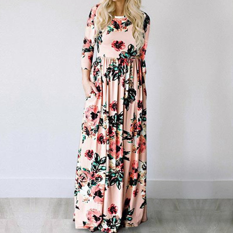 Summer Maxi Dress Women 2019 Pink Floral Print Boho Beach Dress Ladies Evening Party Long Dress Sundress Vestidos de festa 3XL