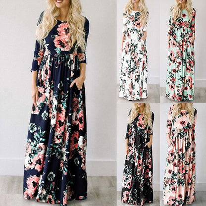 Summer Maxi Dress Women 2019 Pink Floral Print Boho Beach Dress Ladies Evening Party Long Dress Sundress Vestidos de festa 3XL