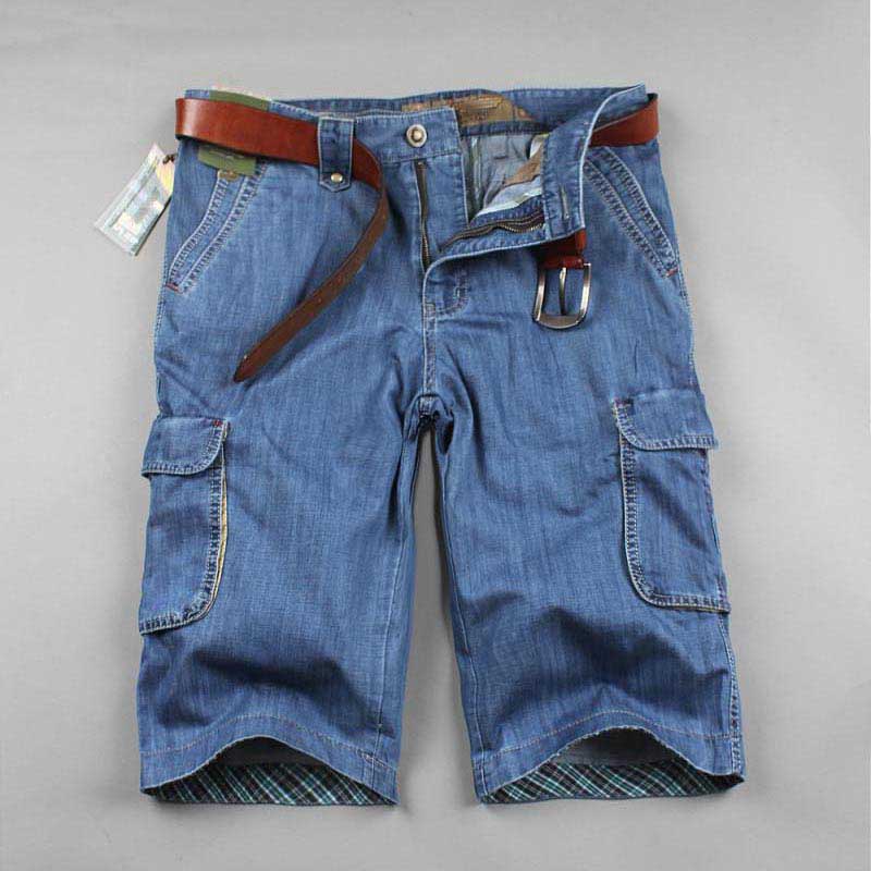 Men's Jeans Denim Shorts Cotton Cargo Shorts Big Pocket Loose Baggy Wide Leg Embroidery Bermuda Beach Boardshort