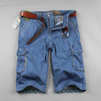 Men's Jeans Denim Shorts Cotton Cargo Shorts Big Pocket Loose Baggy Wide Leg Embroidery Bermuda Beach Boardshort