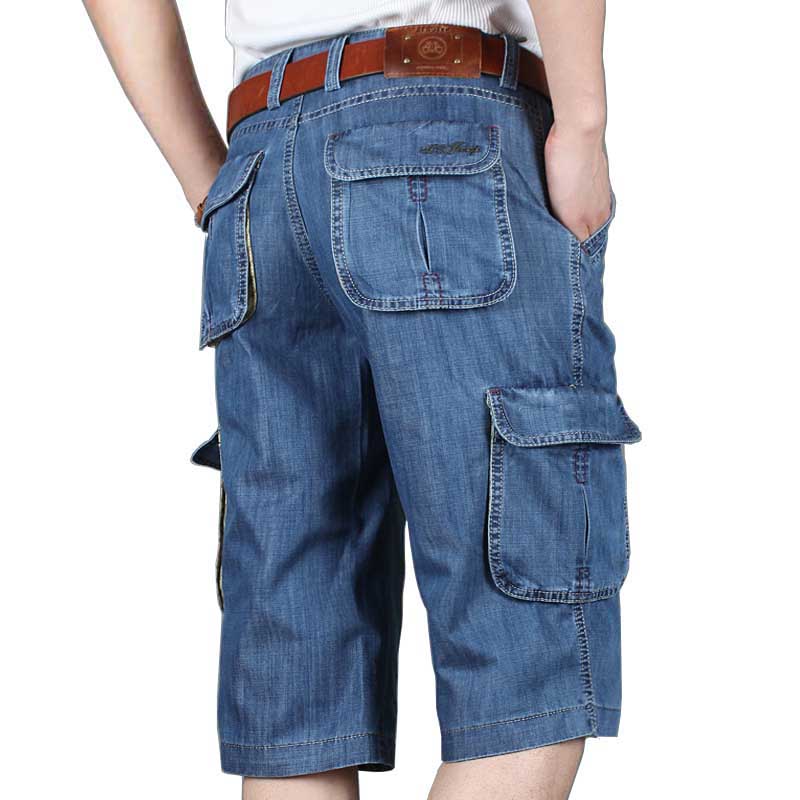 Men's Jeans Denim Shorts Cotton Cargo Shorts Big Pocket Loose Baggy Wide Leg Embroidery Bermuda Beach Boardshort