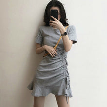 Charger l&#39;image dans la galerie, Summer Solid Ruffle Dress O Neck Mini Black Gray Slim Bandage A Line Sundress Dress Casual Vestidos Sexy Short Women Clothing
