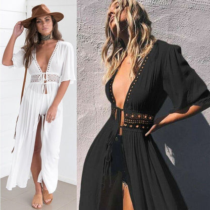 Women's Summer Bikini Cover Ups Beach Coat Swimsuit Lace Beachwear Sun Protection Clothes Knitted Beach Dress Women Cover-Ups