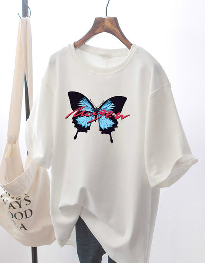 Summer t-shirt women's net red super-fire butterfly print short sleeve tide loose half-sleeve