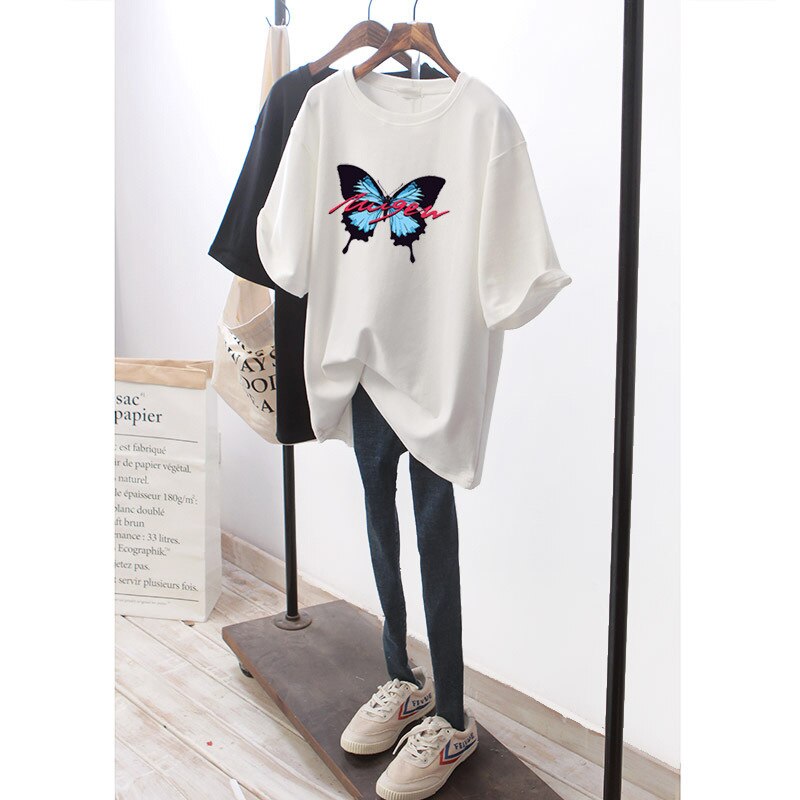 Summer t-shirt women's net red super-fire butterfly print short sleeve tide loose half-sleeve