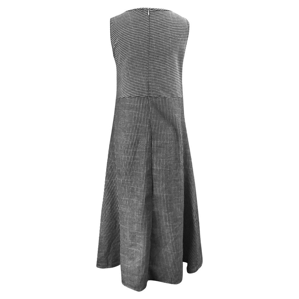 Women's Summer Sundress Dress 2019 Boho Sexy Dress Midi Plus Size Casual Linen Loose Sleeveless Stripe Pocket Long Maxi Dress 4.25