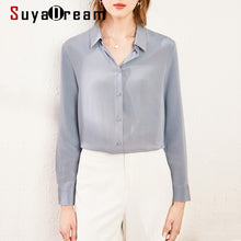 Charger l&#39;image dans la galerie, SuyaDream Silk Blouses Woman 22MM 100% REAL SILK CREPE Solid Long Sleeve Turn Down Collar Office Chic Blouse 2020 Elegant Shirt
