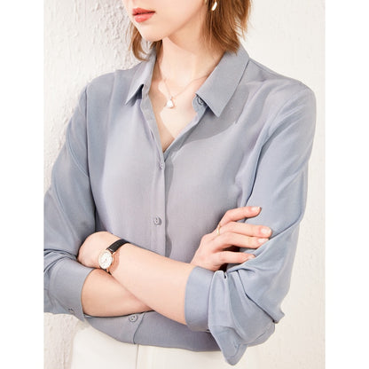 SuyaDream Silk Blouses Woman 22MM 100% REAL SILK CREPE Solid Long Sleeve Turn Down Collar Office Chic Blouse 2020 Elegant Shirt
